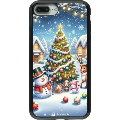 Coque iPhone 7 Plus / 8 Plus - Hybrid Armor noir Noël 2023 bonhomme de neige et sapin