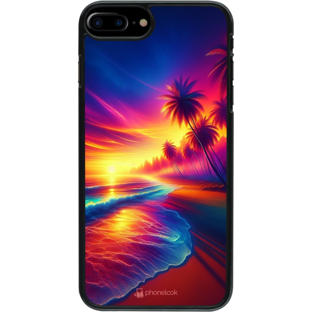 Coque iPhone 7 Plus / 8 Plus - Plage coucher soleil flashy