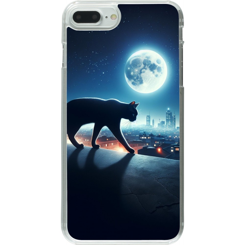 Coque iPhone 7 Plus / 8 Plus - Plastique transparent Chat noir sous la pleine lune