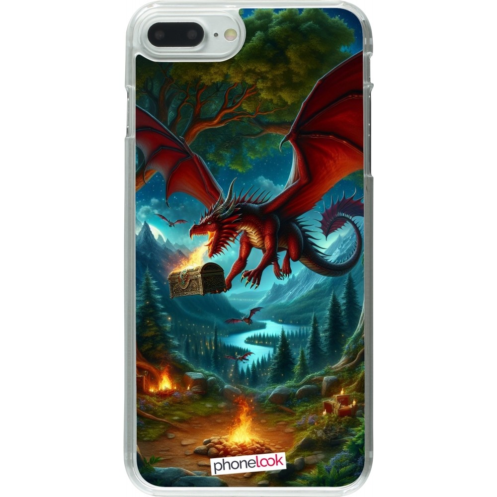 Coque iPhone 7 Plus / 8 Plus - Plastique transparent Dragon Volant Forêt Trésor