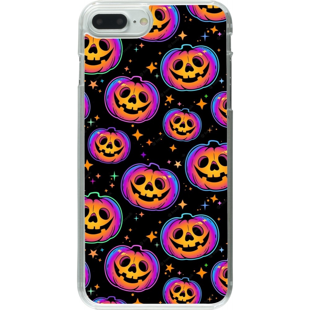 Coque iPhone 7 Plus / 8 Plus - Plastique transparent Halloween 2024 rainbow pumpkins