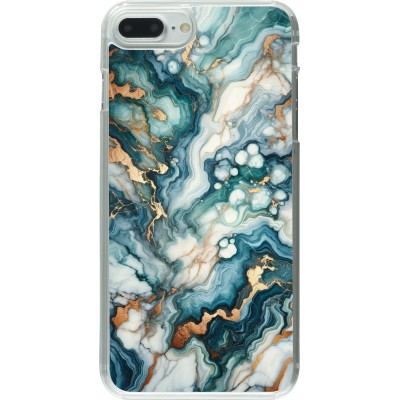 Coque iPhone 7 Plus / 8 Plus - Plastique transparent Marbre Vert Bleu Doré