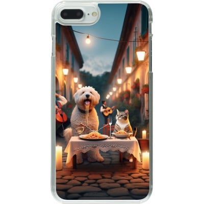 Coque iPhone 7 Plus / 8 Plus - Plastique transparent Valentine 2024 Dog & Cat Candlelight