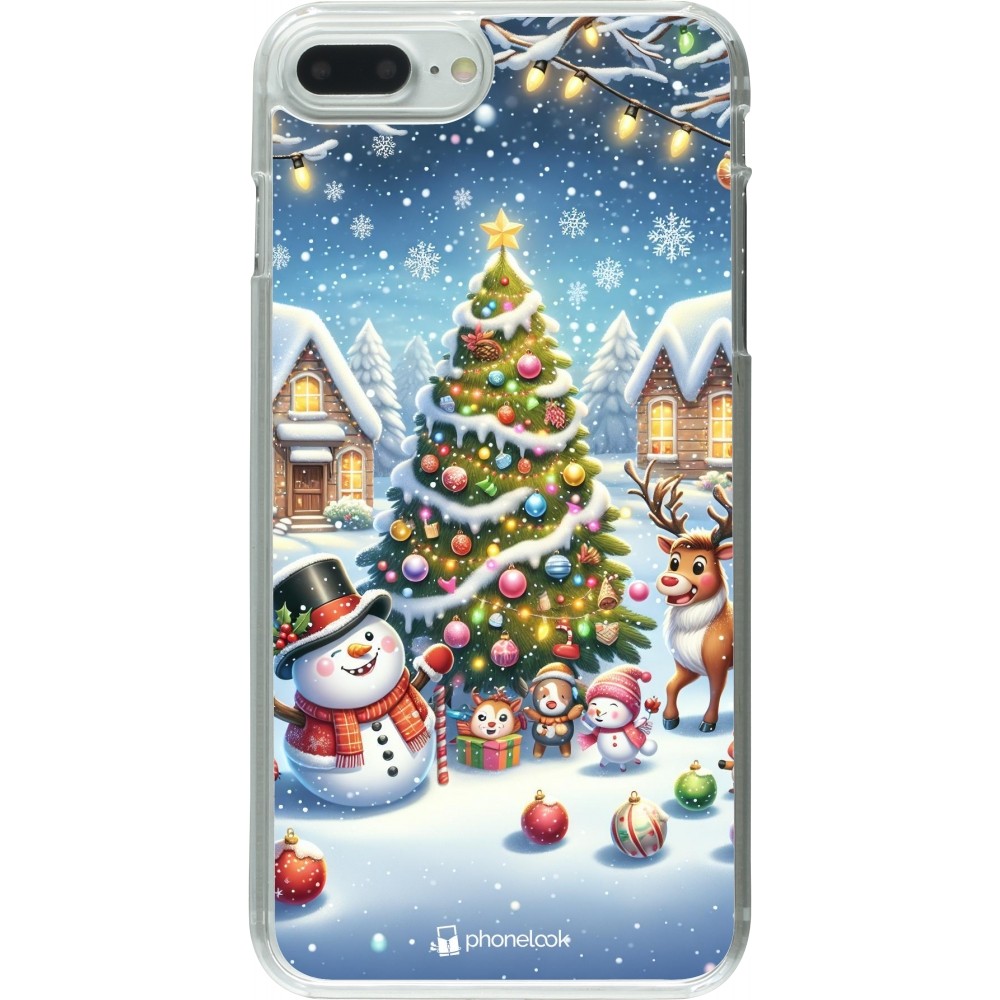 Coque iPhone 7 Plus / 8 Plus - Plastique transparent Noël 2023 bonhomme de neige et sapin