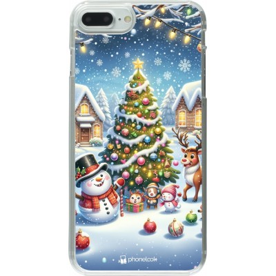 Coque iPhone 7 Plus / 8 Plus - Plastique transparent Noël 2023 bonhomme de neige et sapin