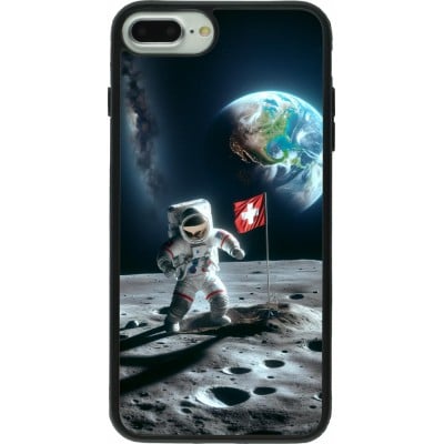 Coque iPhone 7 Plus / 8 Plus - Silicone rigide noir Astro Suisse sur lune