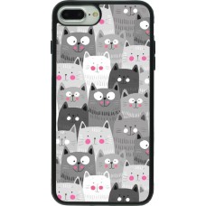 Coque iPhone 7 Plus / 8 Plus - Silicone rigide noir Chats gris troupeau