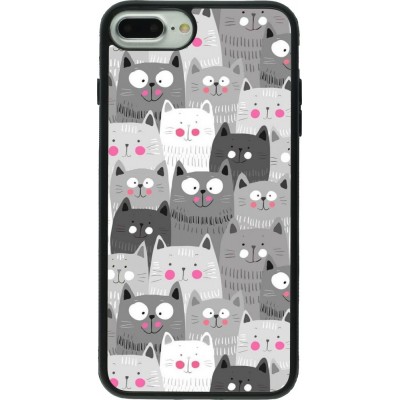 Coque iPhone 7 Plus / 8 Plus - Silicone rigide noir Chats gris troupeau