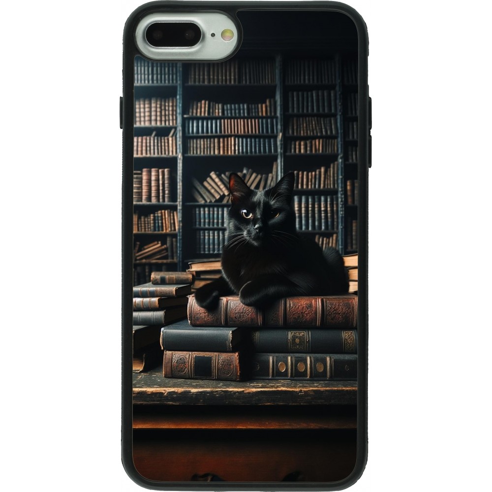 Coque iPhone 7 Plus / 8 Plus - Silicone rigide noir Chat livres sombres