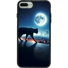 Coque iPhone 7 Plus / 8 Plus - Silicone rigide noir Chat noir sous la pleine lune