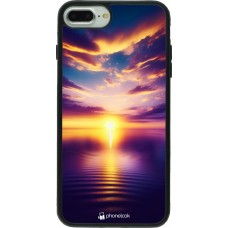 Coque iPhone 7 Plus / 8 Plus - Silicone rigide noir Coucher soleil jaune violet