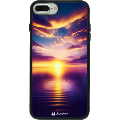 Coque iPhone 7 Plus / 8 Plus - Silicone rigide noir Coucher soleil jaune violet