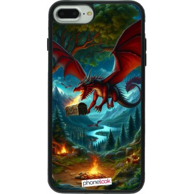 Coque iPhone 7 Plus / 8 Plus - Silicone rigide noir Dragon Volant Forêt Trésor