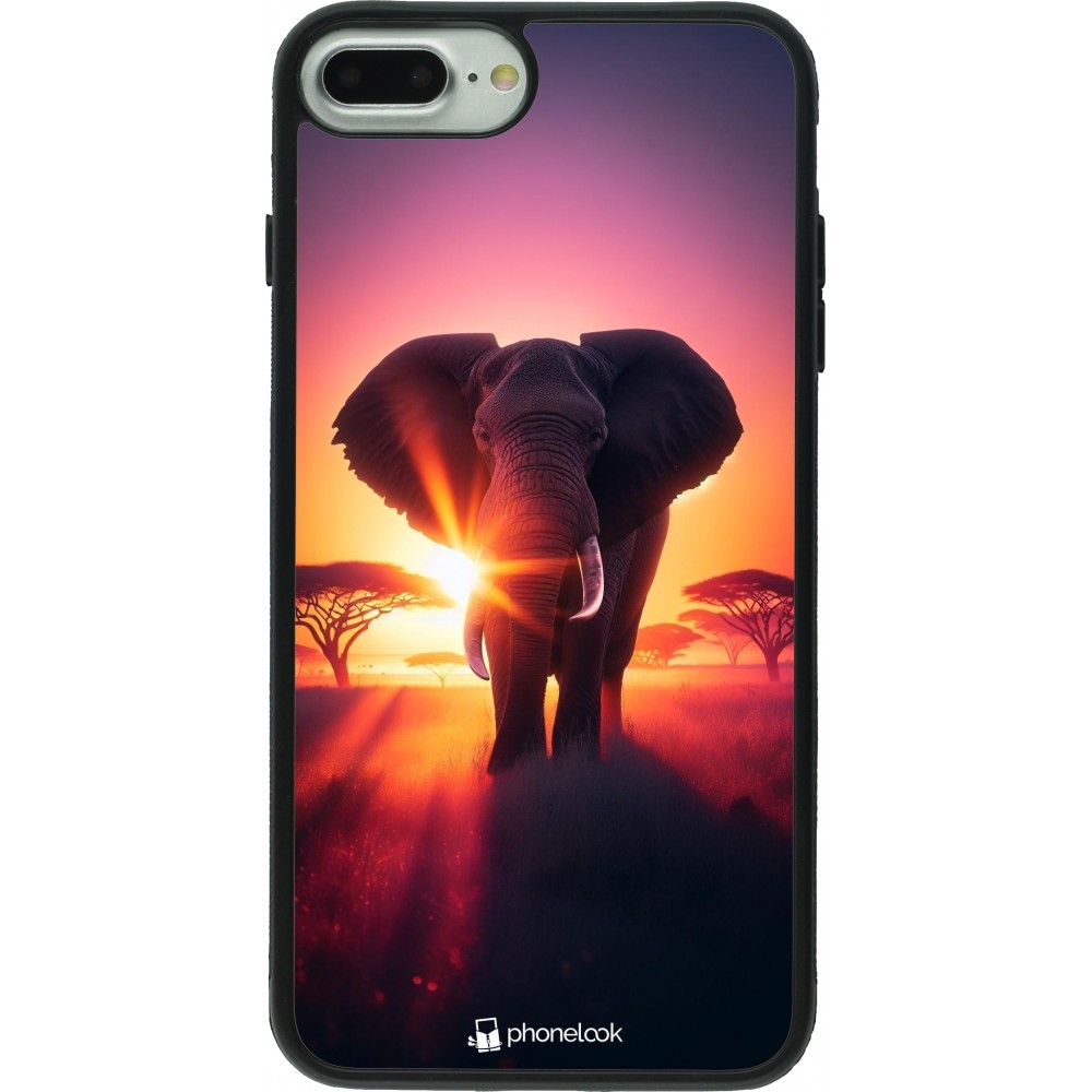 Coque iPhone 7 Plus / 8 Plus - Silicone rigide noir Elephant Sunrise Beauty