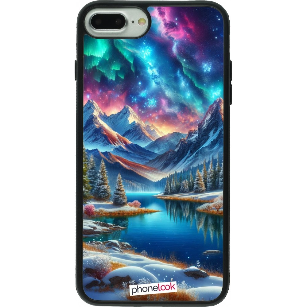 Coque iPhone 7 Plus / 8 Plus - Silicone rigide noir Fantasy Mountain Lake Sky Stars