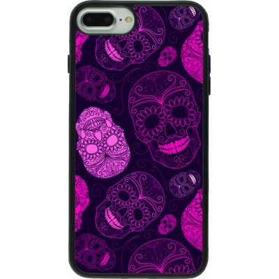 Coque iPhone 7 Plus / 8 Plus - Silicone rigide noir Halloween 2023 pink skulls