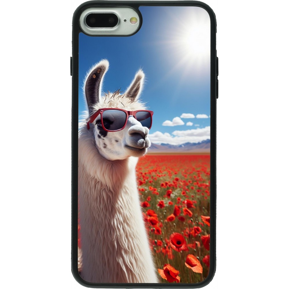 Coque iPhone 7 Plus / 8 Plus - Silicone rigide noir Lama Chic en Coquelicot