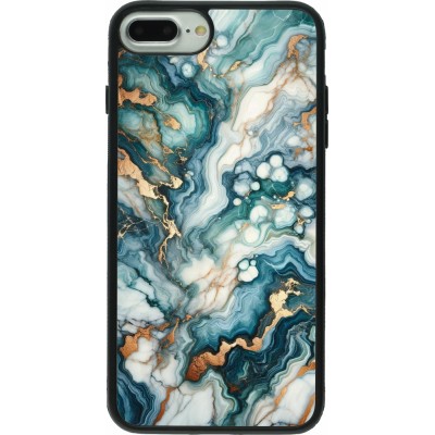 Coque iPhone 7 Plus / 8 Plus - Silicone rigide noir Marbre Vert Bleu Doré