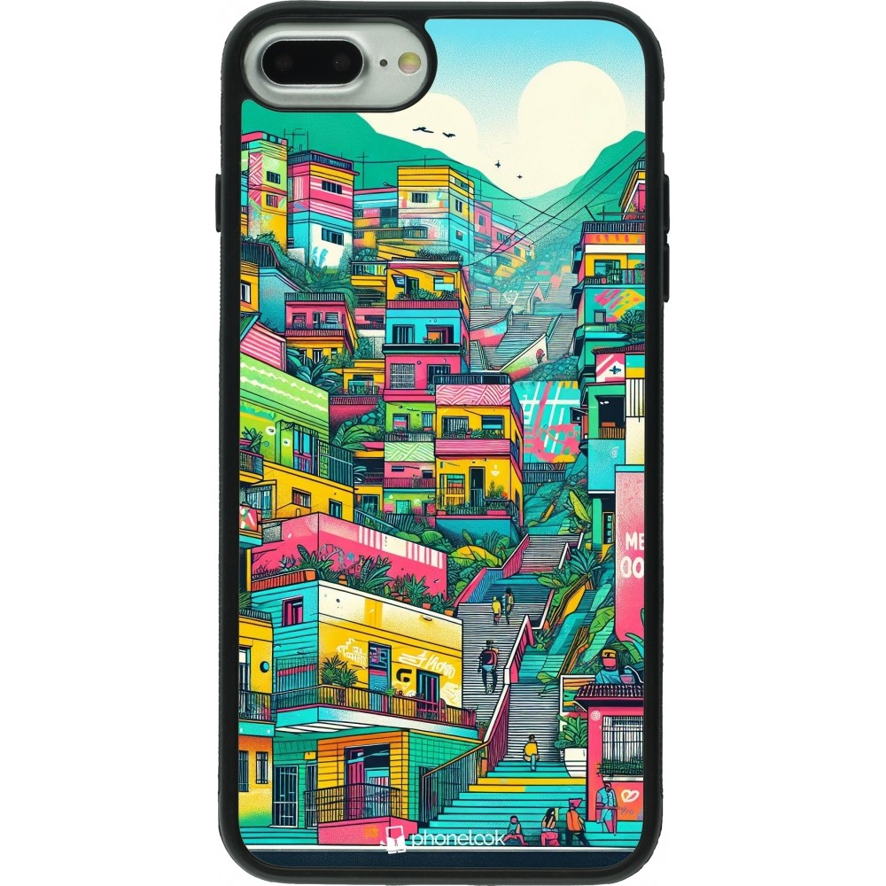 Coque iPhone 7 Plus / 8 Plus - Silicone rigide noir Medellin Comuna 13 Art