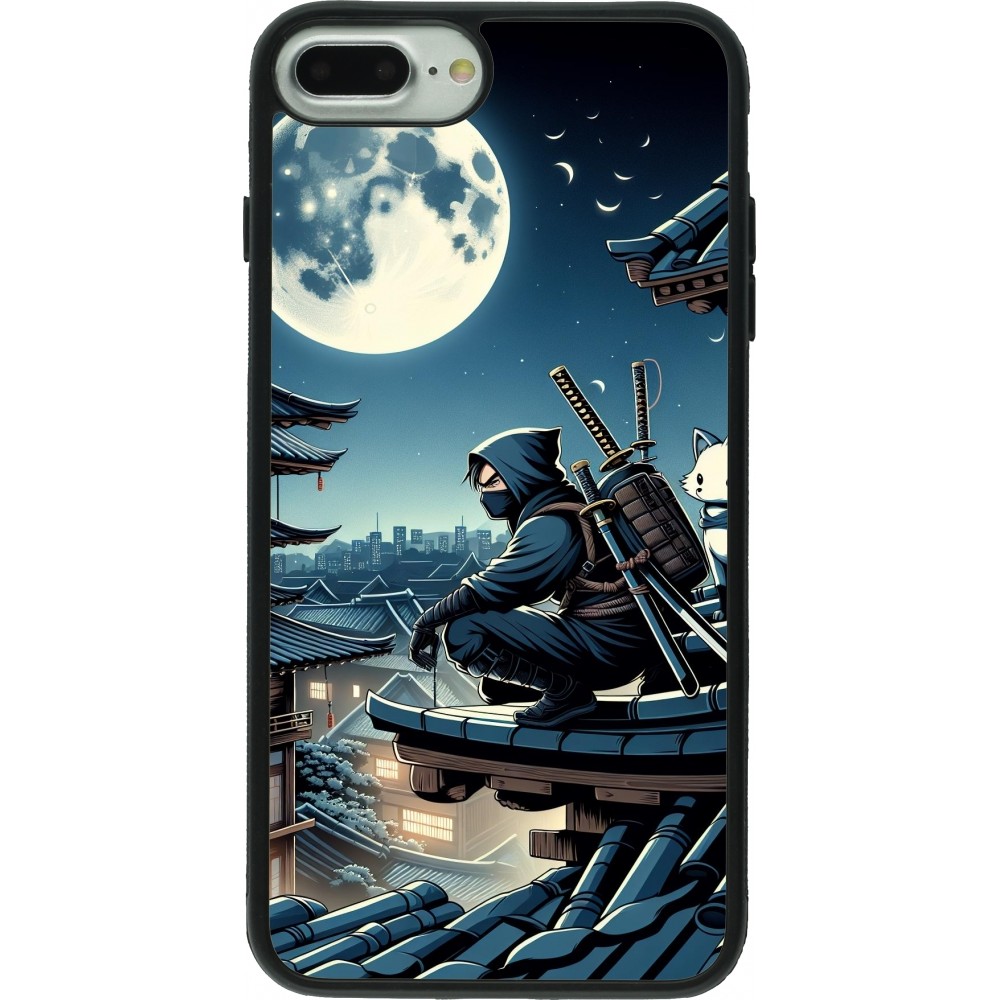 Coque iPhone 7 Plus / 8 Plus - Silicone rigide noir Ninja sous la lune