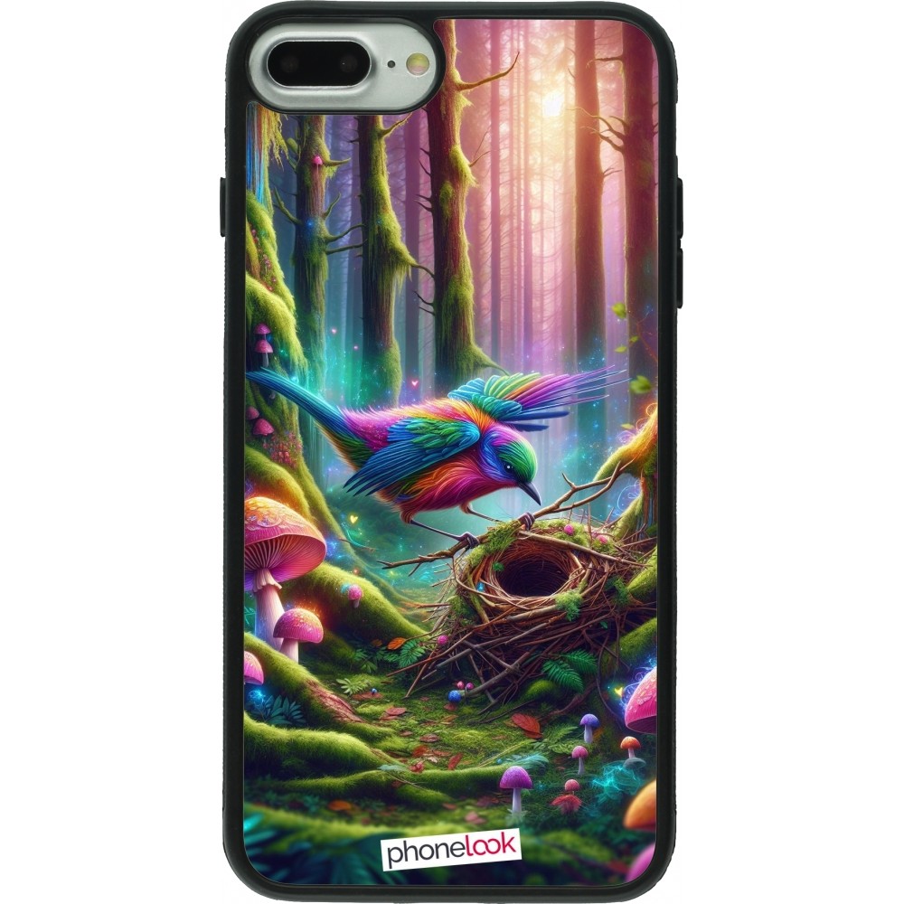 Coque iPhone 7 Plus / 8 Plus - Silicone rigide noir Oiseau Nid Forêt