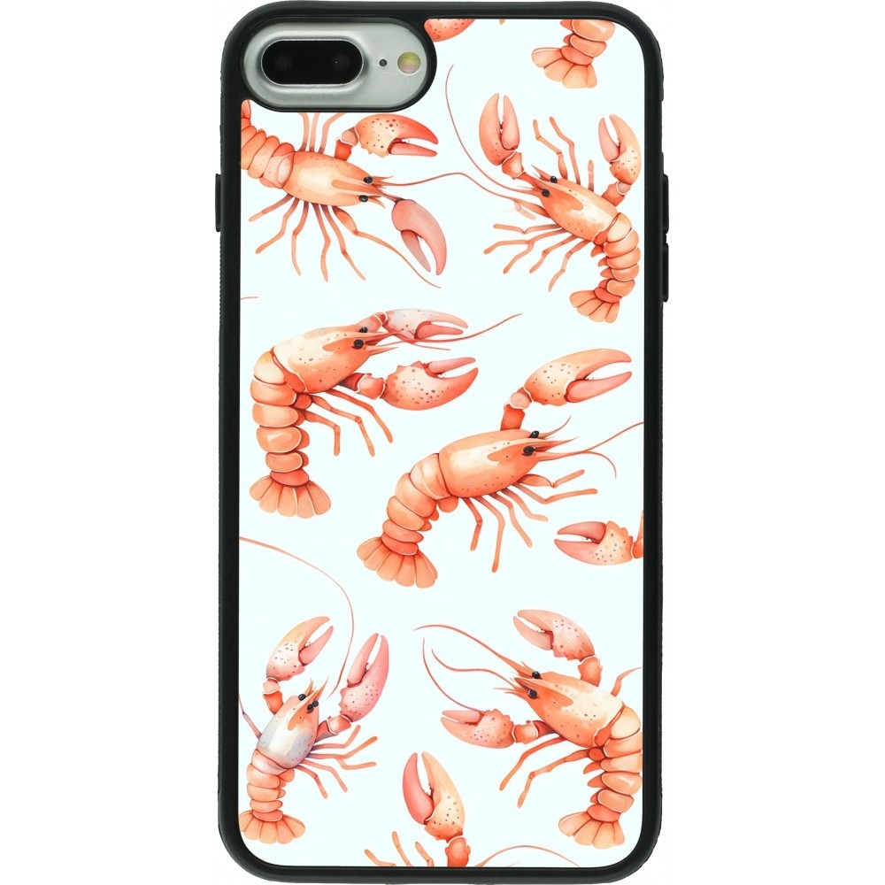 Coque iPhone 7 Plus / 8 Plus - Silicone rigide noir Pattern de homards pastels