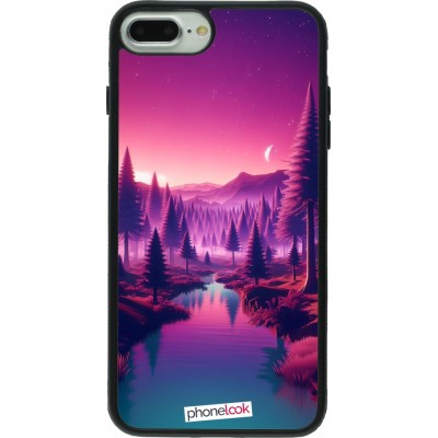 Coque iPhone 7 Plus / 8 Plus - Silicone rigide noir Paysage Violet-Rose