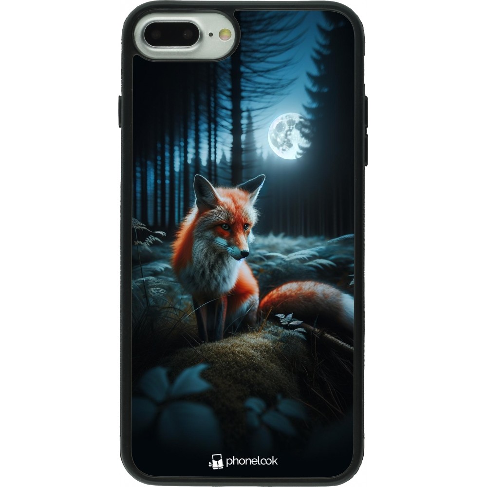 Coque iPhone 7 Plus / 8 Plus - Silicone rigide noir Renard lune forêt