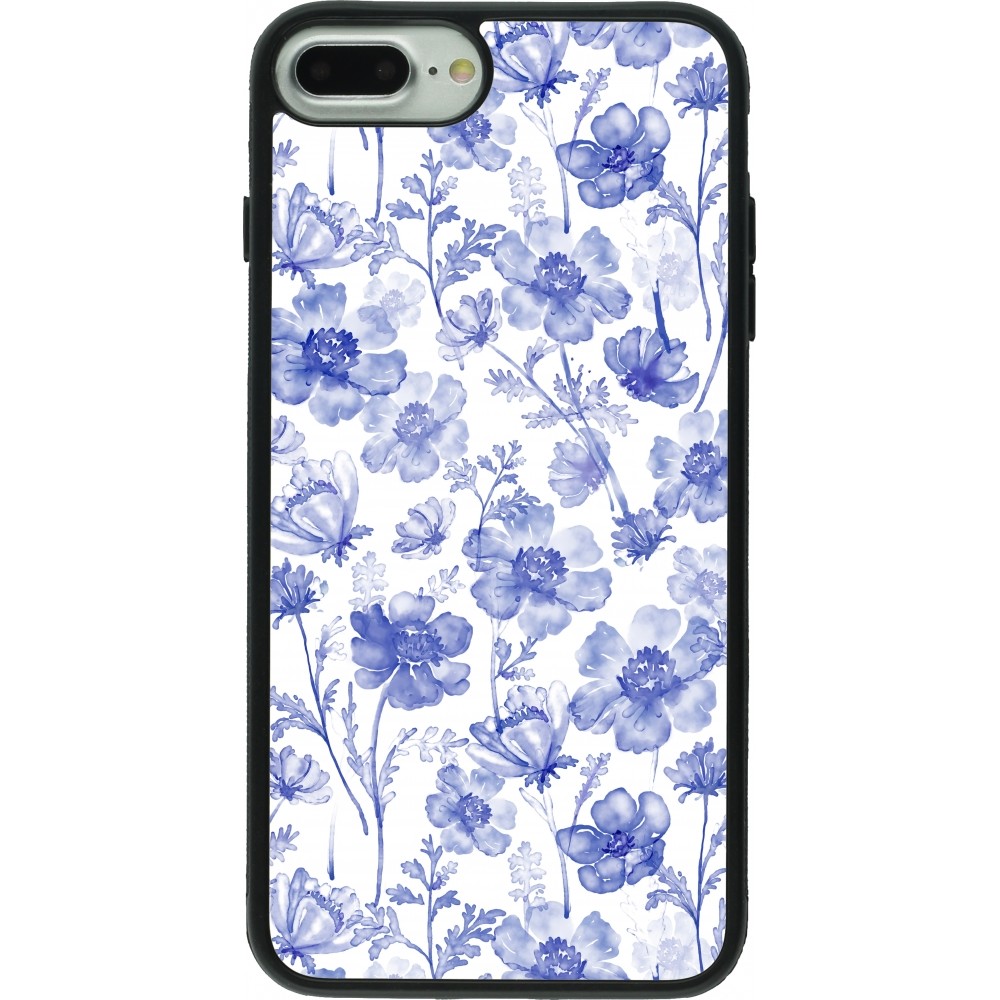 Coque iPhone 7 Plus / 8 Plus - Silicone rigide noir Spring 23 watercolor blue flowers