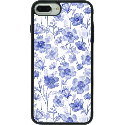 Coque iPhone 7 Plus / 8 Plus - Silicone rigide noir Spring 23 watercolor blue flowers