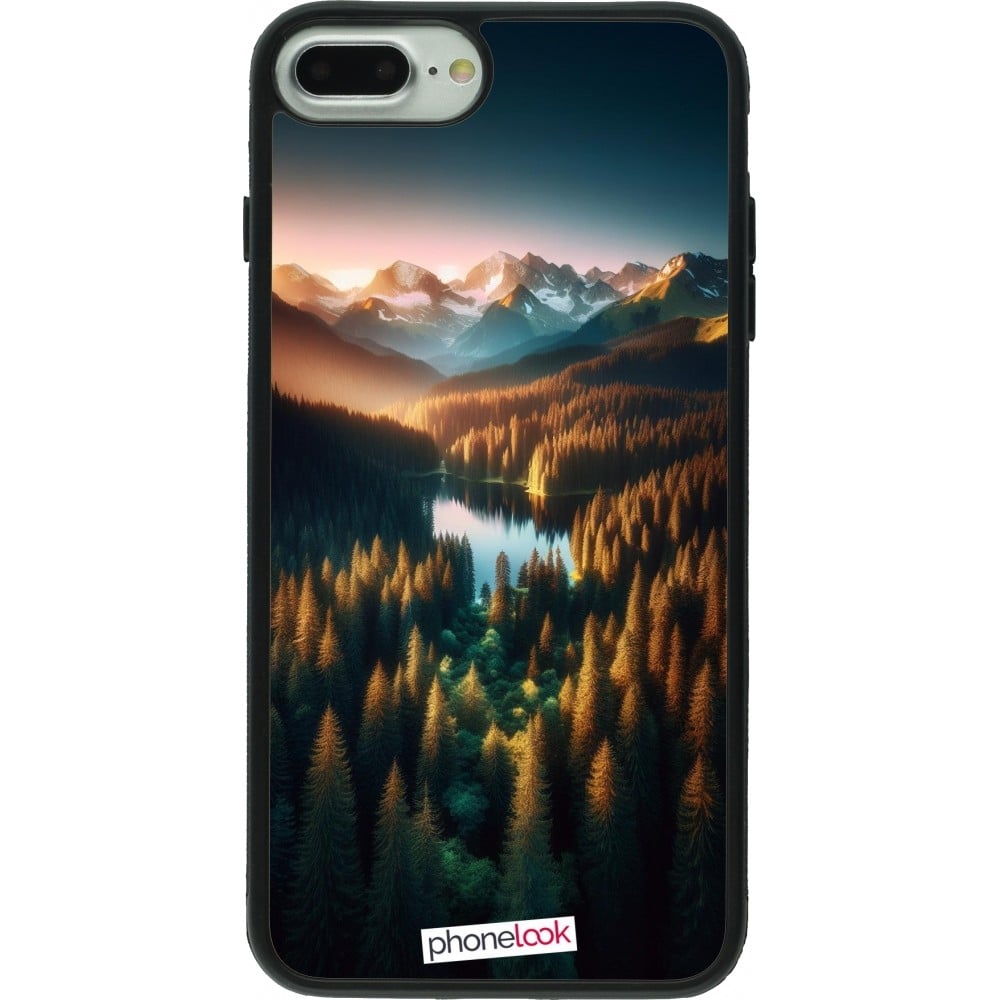 Coque iPhone 7 Plus / 8 Plus - Silicone rigide noir Sunset Forest Lake