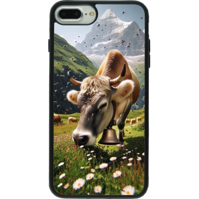 Coque iPhone 7 Plus / 8 Plus - Silicone rigide noir Vache montagne Valais