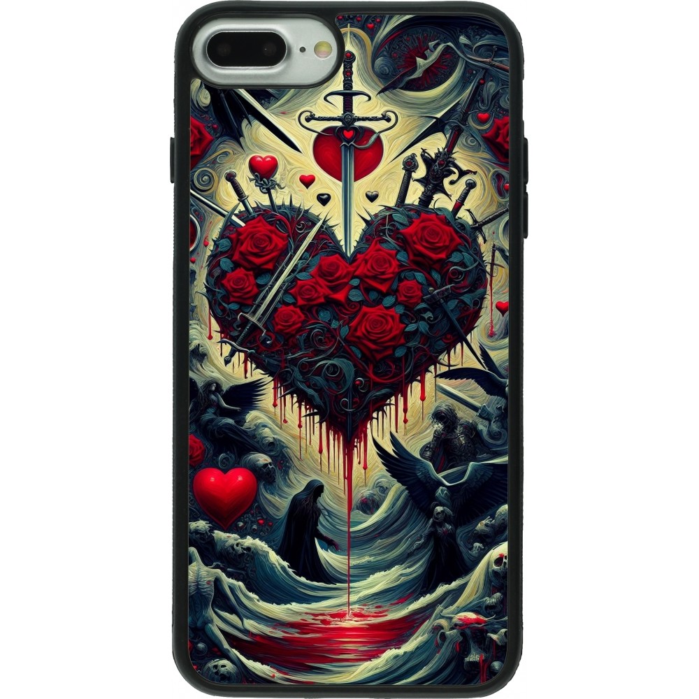 Coque iPhone 7 Plus / 8 Plus - Silicone rigide noir Dark Love Coeur Sang