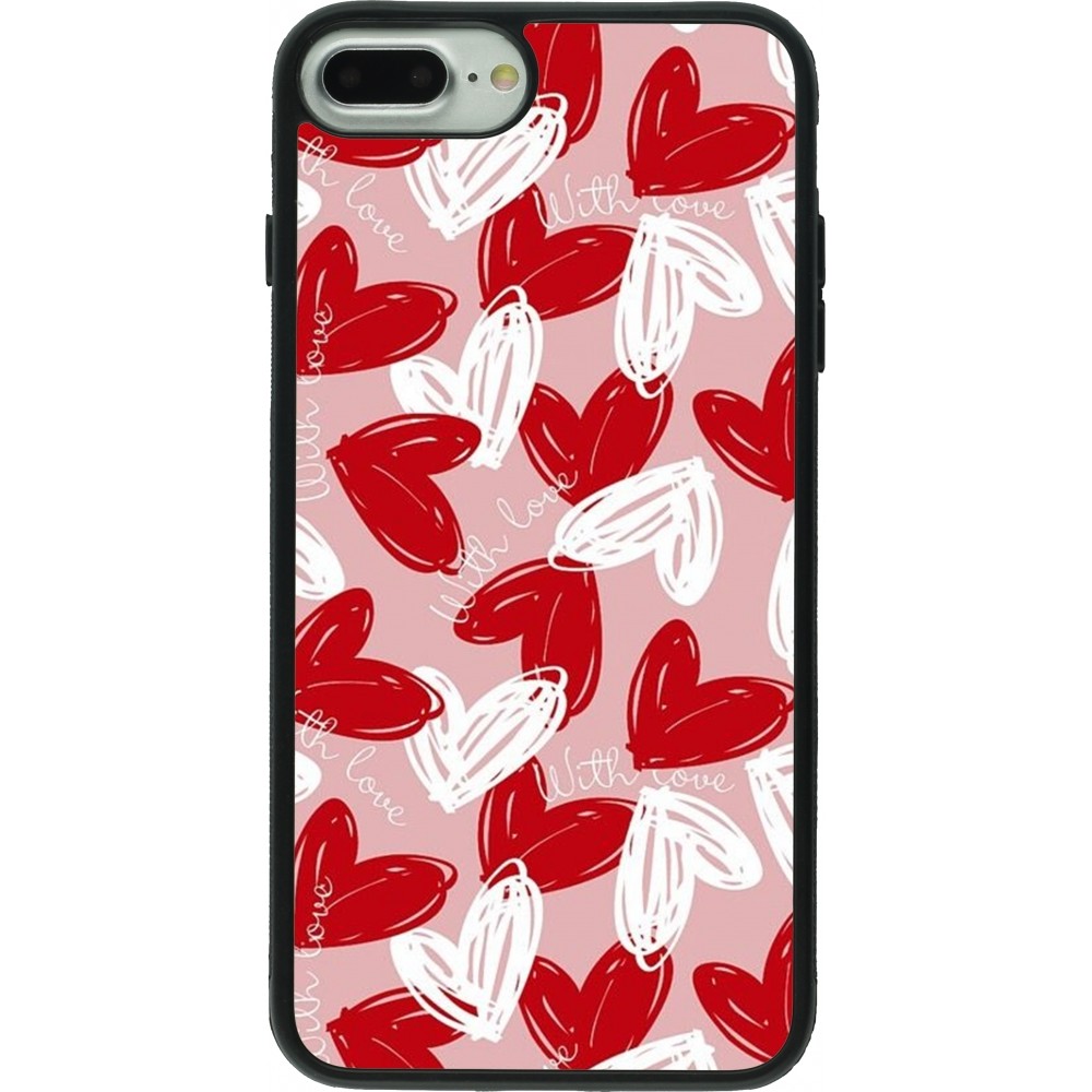 Coque iPhone 7 Plus / 8 Plus - Silicone rigide noir Valentine 2024 with love heart