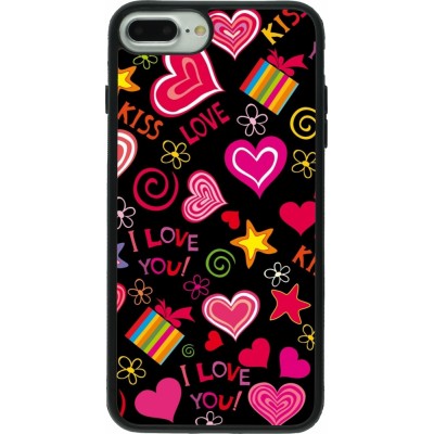 Coque iPhone 7 Plus / 8 Plus - Silicone rigide noir Valentine 2023 love symbols