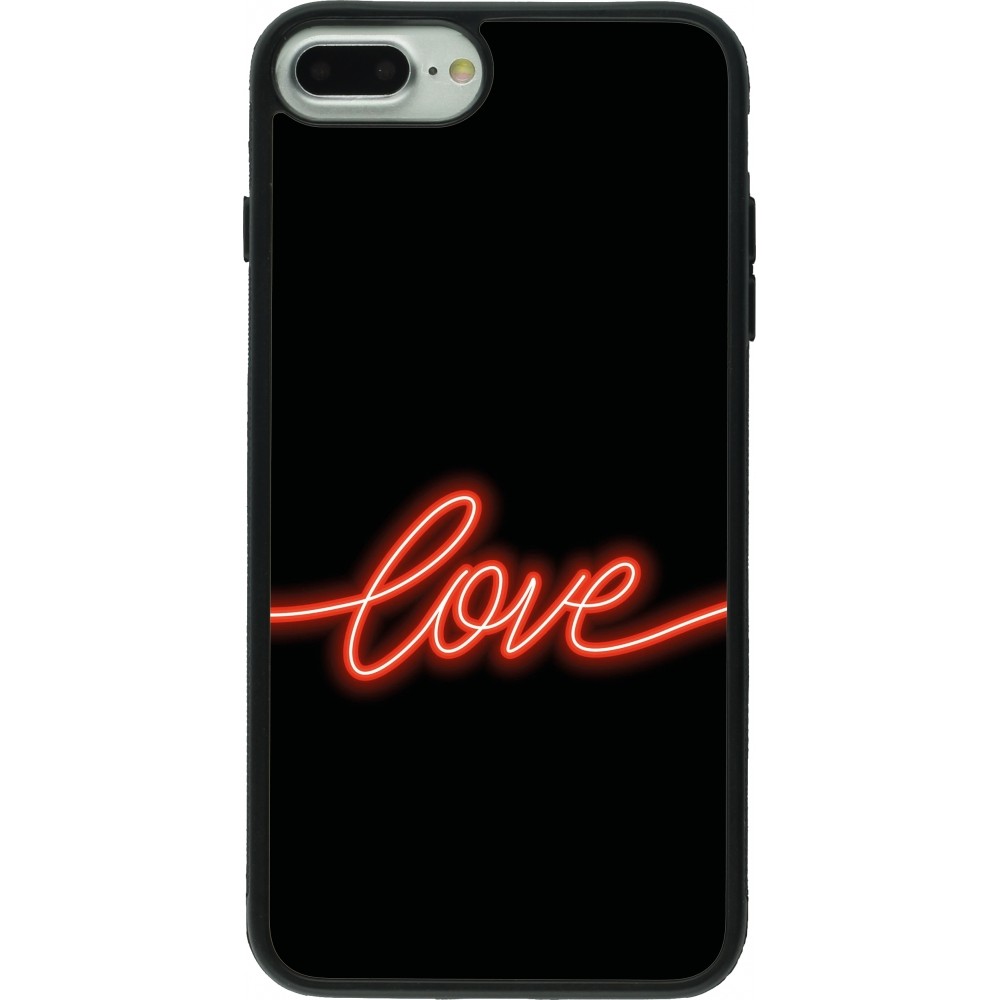 Coque iPhone 7 Plus / 8 Plus - Silicone rigide noir Valentine 2023 neon love