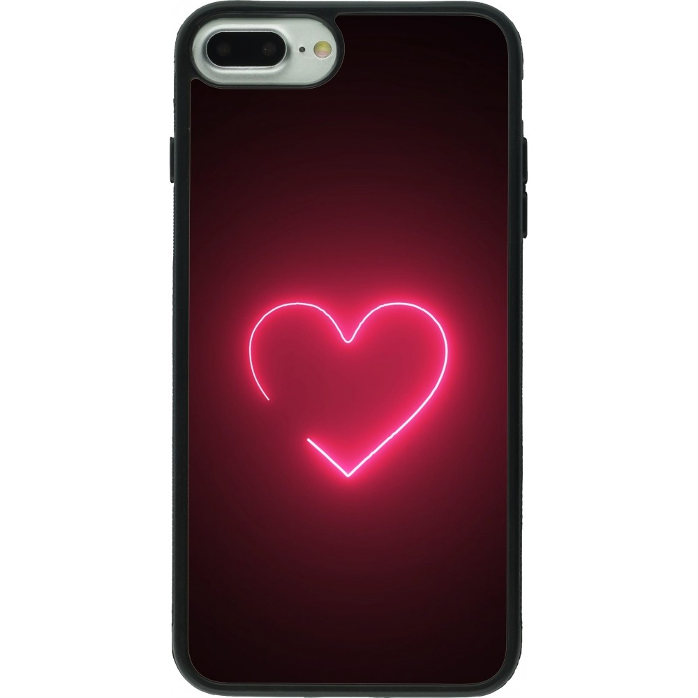 Coque iPhone 7 Plus / 8 Plus - Silicone rigide noir Valentine 2023 single neon heart