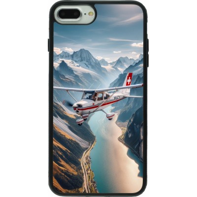 Coque iPhone 7 Plus / 8 Plus - Silicone rigide noir Vol Alpin Suisse