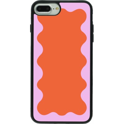 Coque iPhone 7 Plus / 8 Plus - Silicone rigide noir Wavy Rectangle Orange Pink