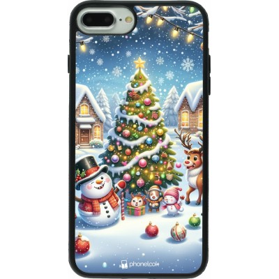 Coque iPhone 7 Plus / 8 Plus - Silicone rigide noir Noël 2023 bonhomme de neige et sapin