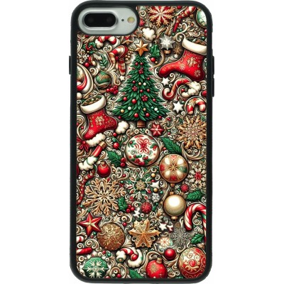 Coque iPhone 7 Plus / 8 Plus - Silicone rigide noir Noël 2023 micro pattern