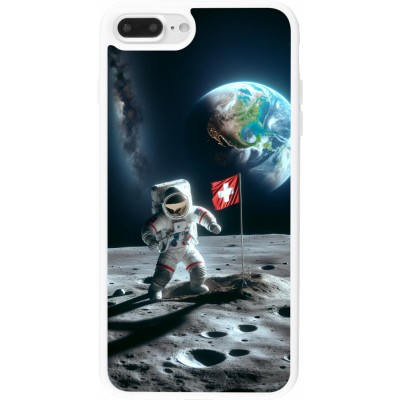 Coque iPhone 7 Plus / 8 Plus - Silicone rigide blanc Astro Suisse sur lune