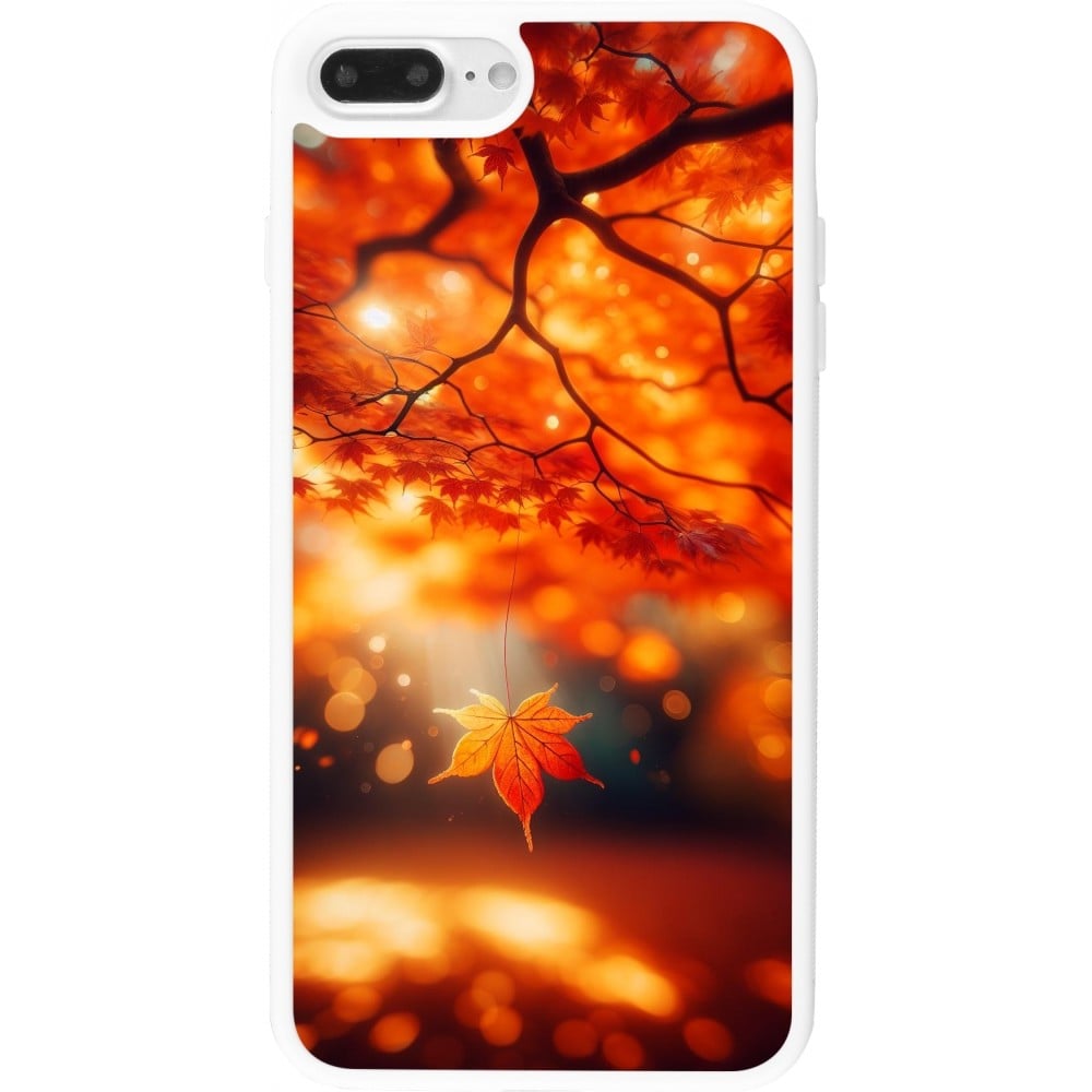 Coque iPhone 7 Plus / 8 Plus - Silicone rigide blanc Automne Magique Orange