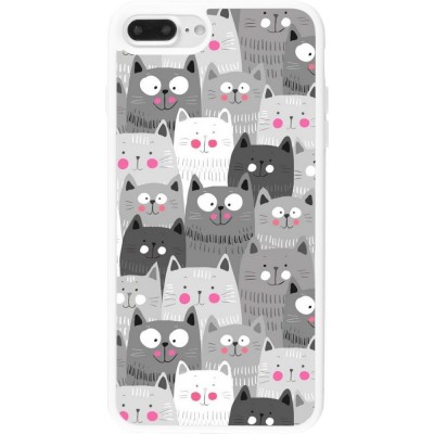 Coque iPhone 7 Plus / 8 Plus - Silicone rigide blanc Chats gris troupeau