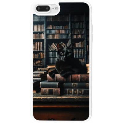 Coque iPhone 7 Plus / 8 Plus - Silicone rigide blanc Chat livres sombres