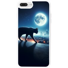 Coque iPhone 7 Plus / 8 Plus - Silicone rigide blanc Chat noir sous la pleine lune