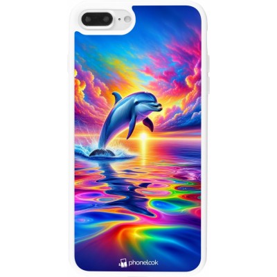 Coque iPhone 7 Plus / 8 Plus - Silicone rigide blanc Dauphin arc-en-ciel heureux