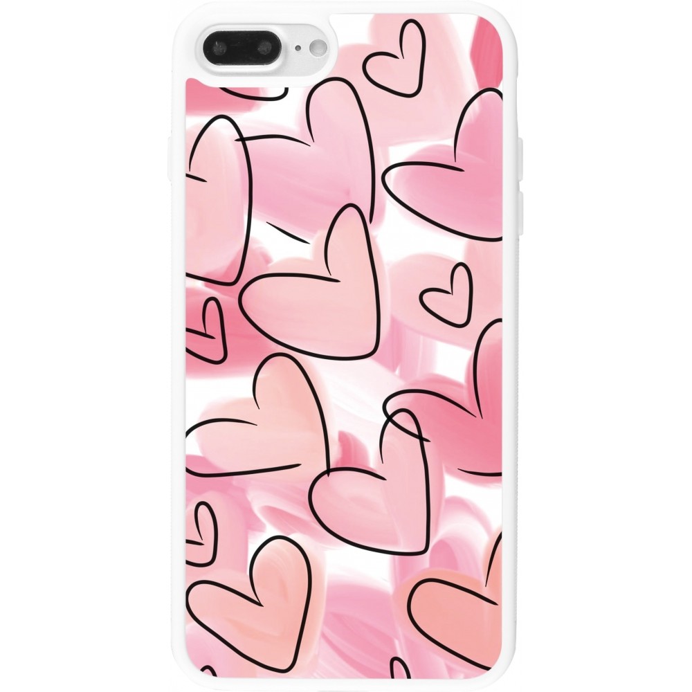 Coque iPhone 7 Plus / 8 Plus - Silicone rigide blanc Easter 2023 pink hearts