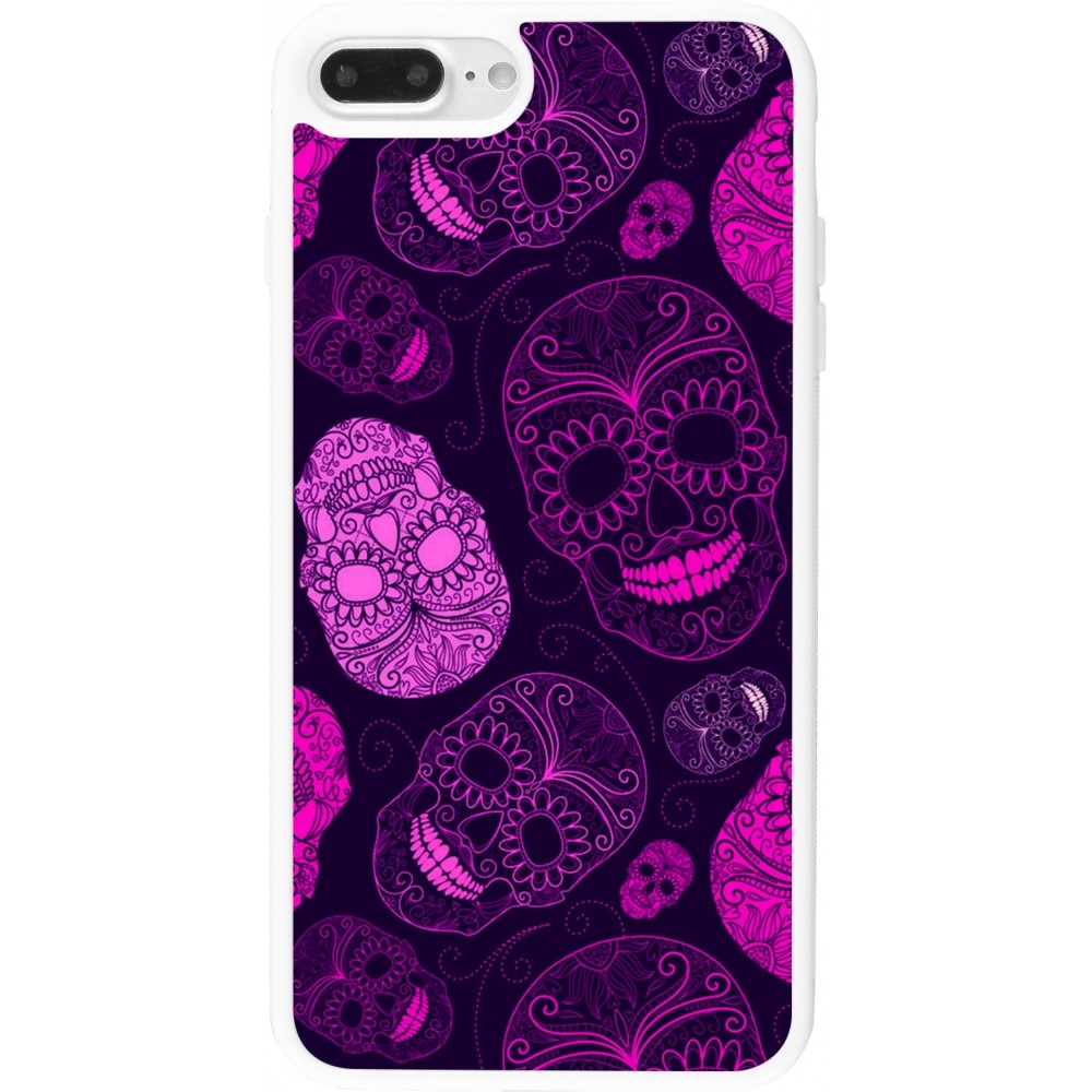 Coque iPhone 7 Plus / 8 Plus - Silicone rigide blanc Halloween 2023 pink skulls