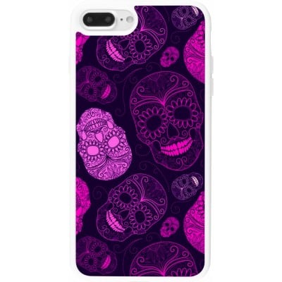 Coque iPhone 7 Plus / 8 Plus - Silicone rigide blanc Halloween 2023 pink skulls